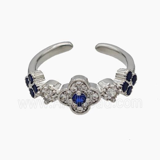 Copper Clover Rings Pave Zirconia Platinum Plated