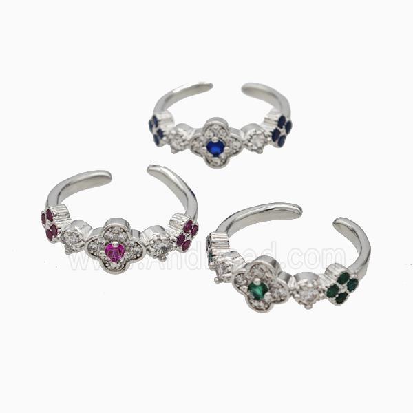 Copper Clover Rings Pave Zirconia Platinum Plated Mixed