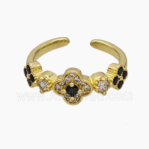 Copper Clover Rings Pave Zirconia Gold Plated