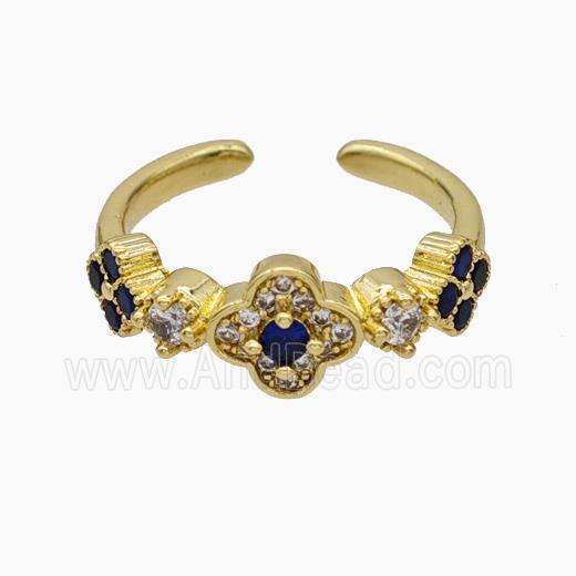 Copper Clover Rings Pave Zirconia Gold Plated