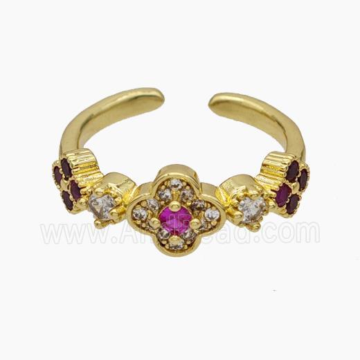 Copper Clover Rings Pave Zirconia Gold Plated