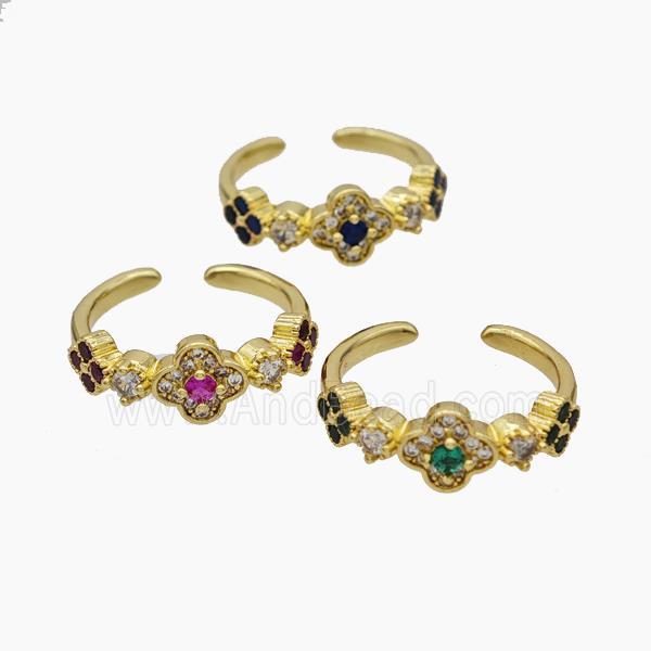 Copper Clover Rings Pave Zirconia Gold Plated Mixed