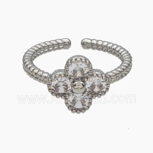 Copper Clover Rings Pave Zirconia Platinum Plated