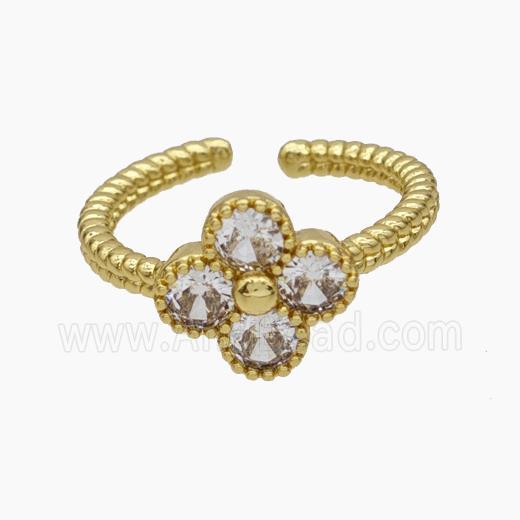 Copper Clover Rings Pave Zirconia Gold Plated