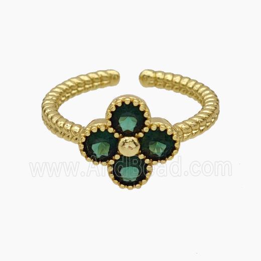 Copper Clover Rings Pave Green Zirconia Gold Plated