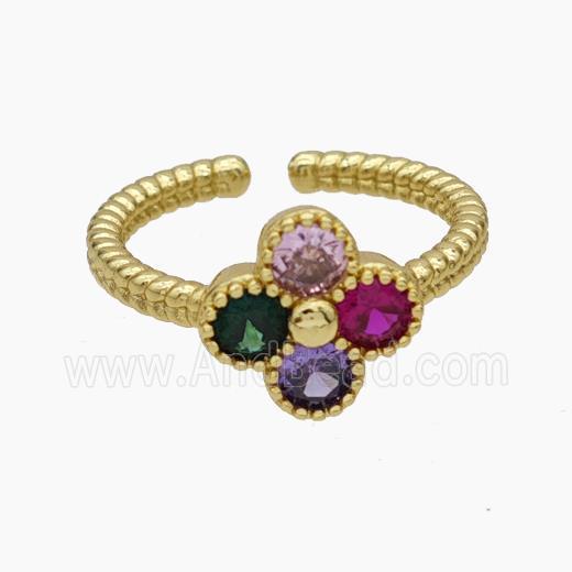 Copper Clover Rings Pave Zirconia Gold Plated