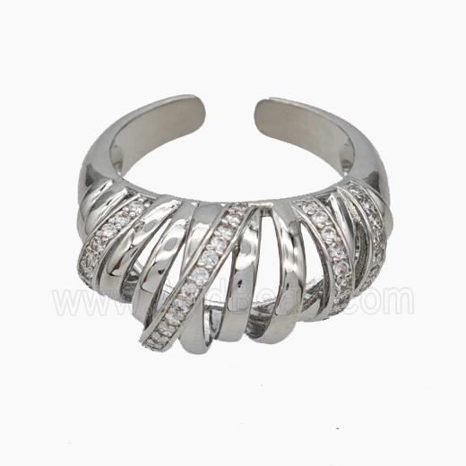 Copper Ribbon Rings Pave Zirconia Platinum Plated