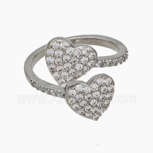 Copper Heart Rings Pave Zirconia Platinum Plated
