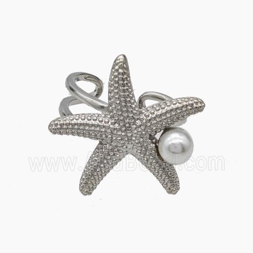 Copper Starfish Rings Pave Pearlized Resin Platinum Plated