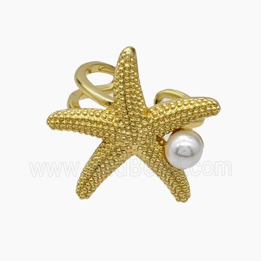 Copper Starfish Rings Pave Pearlized Resin Gold Plated