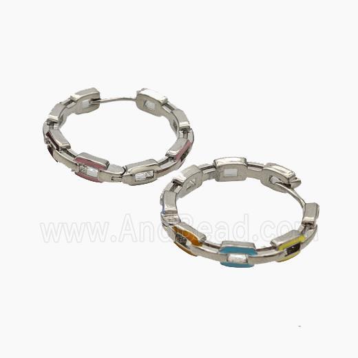Copper Hoop Earrings Enamel Platinum Plated