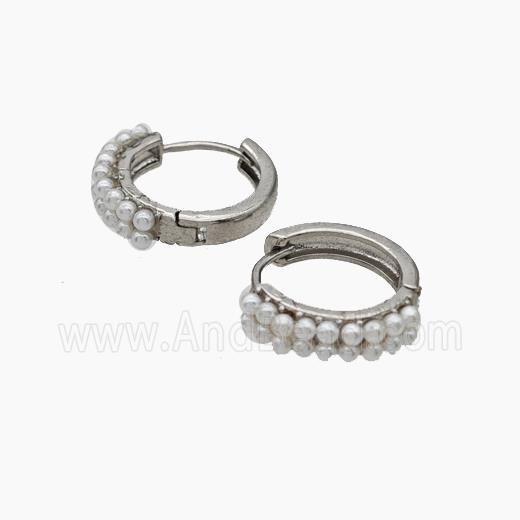 Copper Hoop Earrings Pave Pearlized Resin Platinum Plated