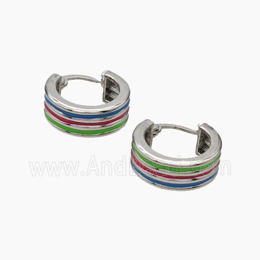 Copper Latchback Earrings Multicolor Enamel Platinum Plated