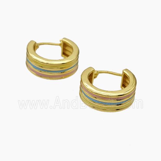 Copper Latchback Earrings Multicolor Enamel Gold Plated