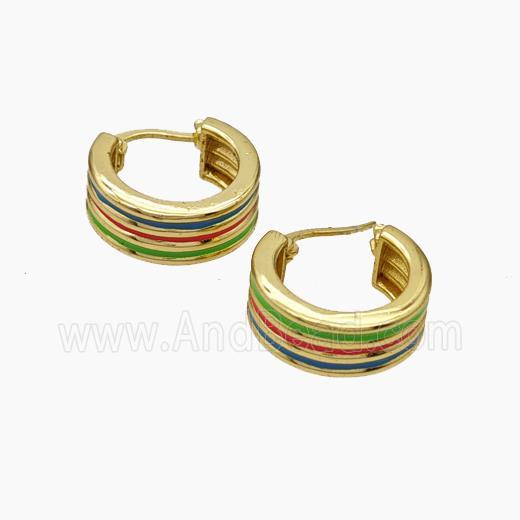 Copper Latchback Earrings Multicolor Enamel Gold Plated