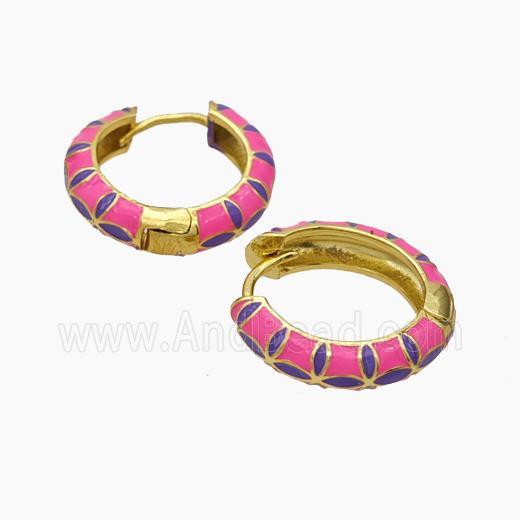 Copper Hoop Earrings Pink Enamel Gold Plated