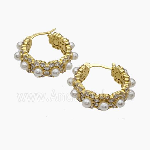 Copper Latchback Earring Pave Pearlized Resin Gold Plated