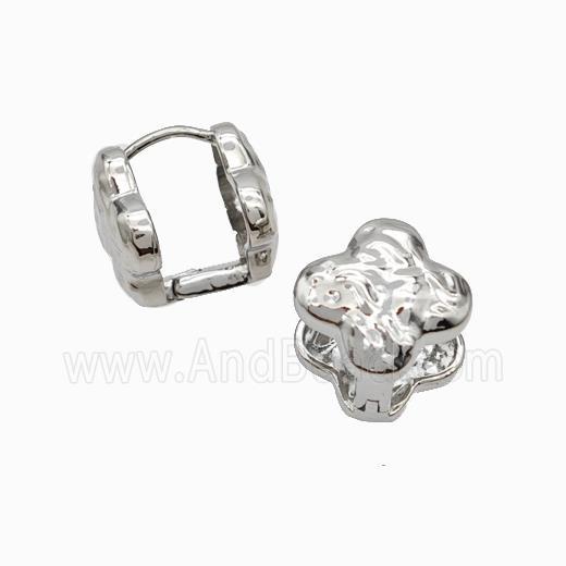 Copper Clover Latchback Earrings Hammered Platinum Plated