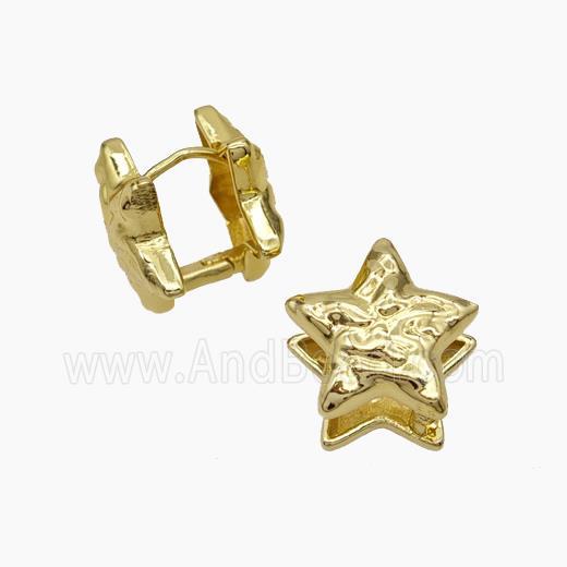 Copper Star Latchback Earrings Hammered Gold Plated