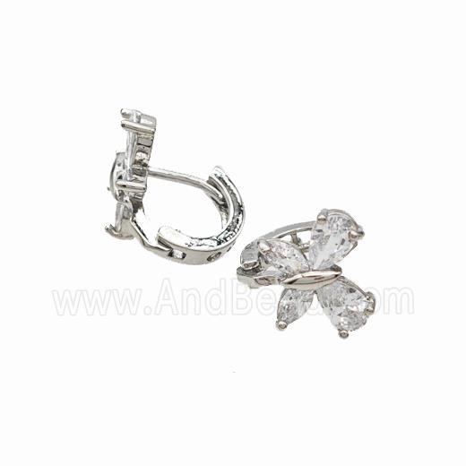Copper Butterfly Hoop Earrings Pave Zirconia Platinum Plated