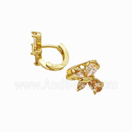 Copper Butterfly Hoop Earrings Pave Champagne Zirconia Gold Plated