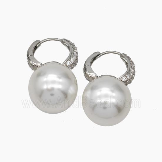 Copper Hoop Earrings Pave Pearlized Resin Platinum Plated