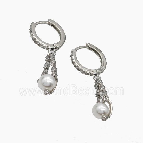 Copper Hoop Earrings Pave Pearlized Resin Zirconia Platinum Plated