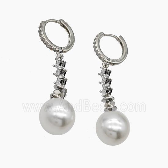 Copper Hoop Earrings Pave Pearlized Resin Zirconia Platinum Plated