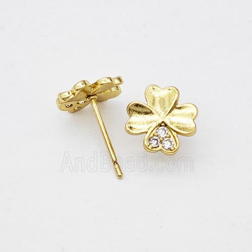 Copper Clover Stud Earrings Micropave Zirconia Gold Plated