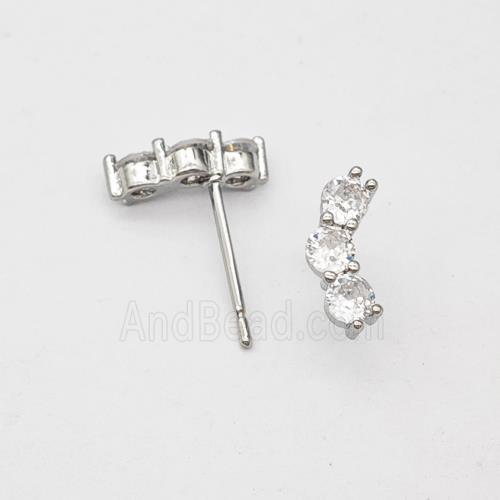 Copper Stud Earrings Micropave Zirconia Platinum Plated
