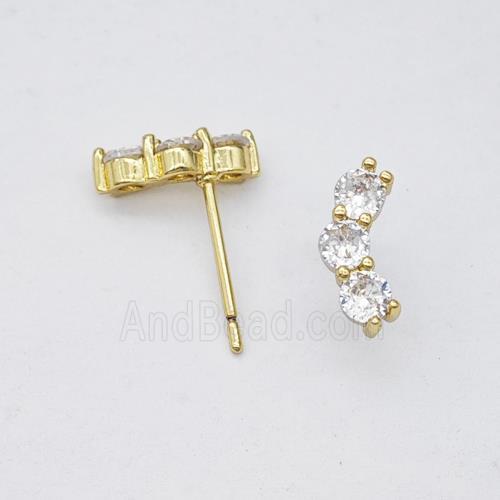 Copper Stud Earrings Micropave Zirconia Gold Plated