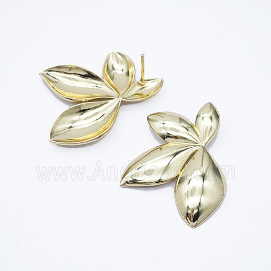 Copper Leaf Stud Earrings Gold Plated