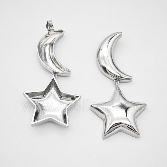 Copper Moon Star Stud Earrings Platinum Plated