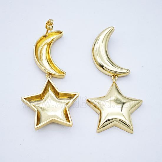 Copper Moon Star Stud Earrings Gold Plated