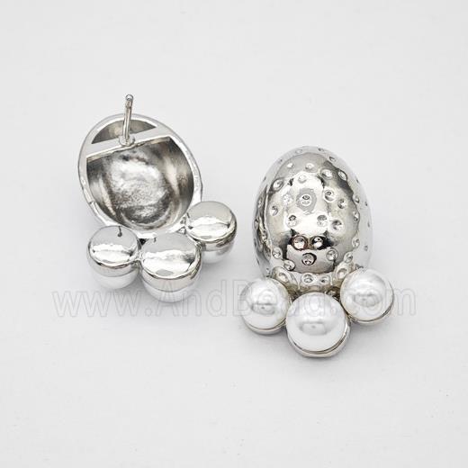 Copper Paw Stud Earrings Pave Pearlized Resin Platinum Plated