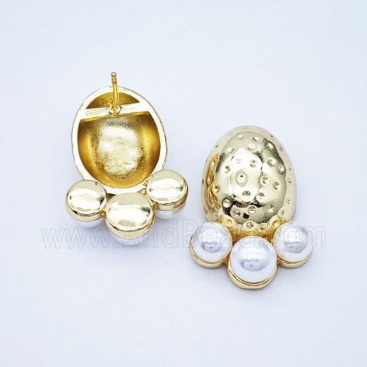 Copper Paw Stud Earrings Pave Pearlized Resin Gold Plated