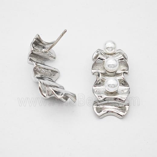 Copper Stud Earrings Pave Pearlized Resin Platinum Plated