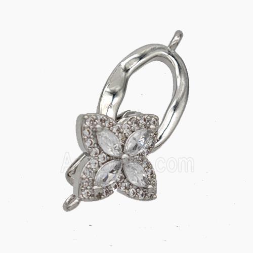 Copper Clasp Pave Zirconia Clover Platinum Plated