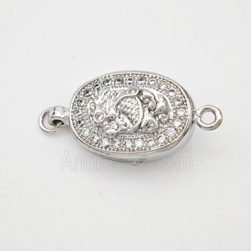 Copper Dragon Connector Pave Zirconia Chinese Zodiac Platinum Plated