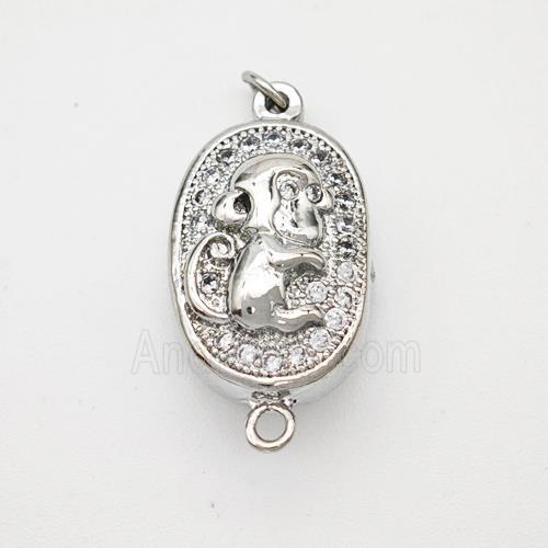 Copper Monkey Connector Pave Zirconia Chinese Zodiac Platinum Plated