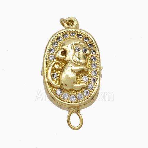 Copper Monkey Connector Pave Zirconia Chinese Zodiac Gold Plated