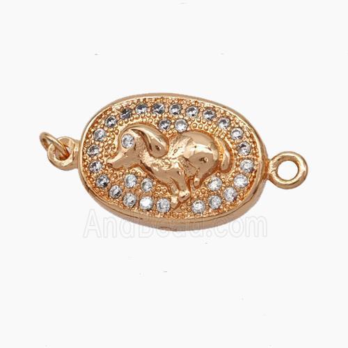 Copper Boar Connector Pave Zirconia Chinese Zodiac Rose Gold