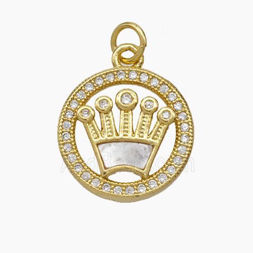 Copper Crown Pendant Pave Zirconia Shell 18K Gold Plated