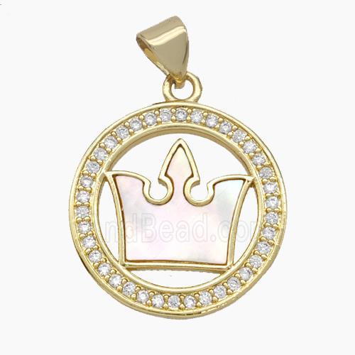 Copper Crown Pendant Pave Zirconia Shell 18K Gold Plated