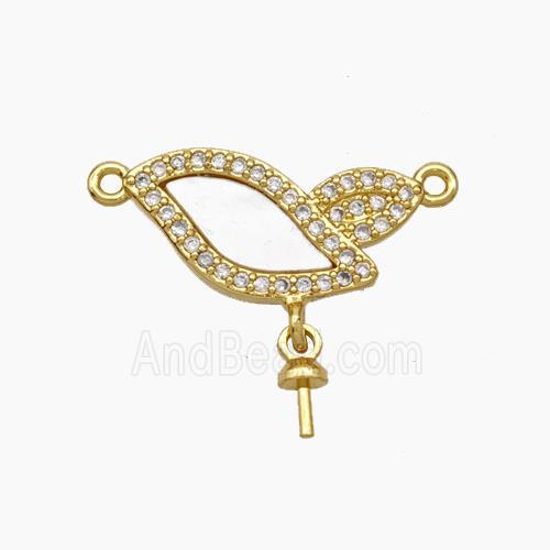 Copper Leaf Pendant Pave Zirconia Shell 2loops 18K Gold Plated