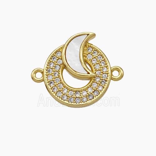Copper Sun Moon Connector Pave Zirconia Shell 18K Gold Plated
