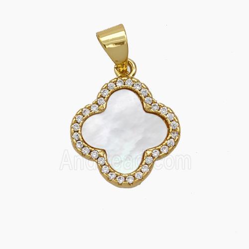 Copper Clover Pendant Micropave Zirconia Shell 18K Gold Plated