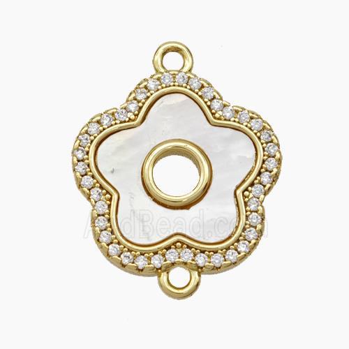 Copper Flower Connector Pave Shell Zirconia 18K Gold Plated