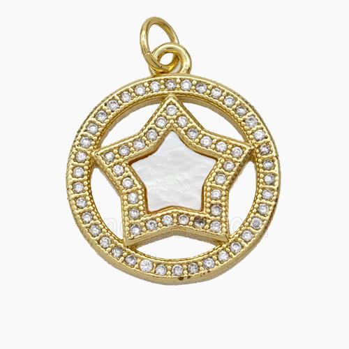 Copper Star Pendant Micropave Zirconia Shell 18K Gold Plated