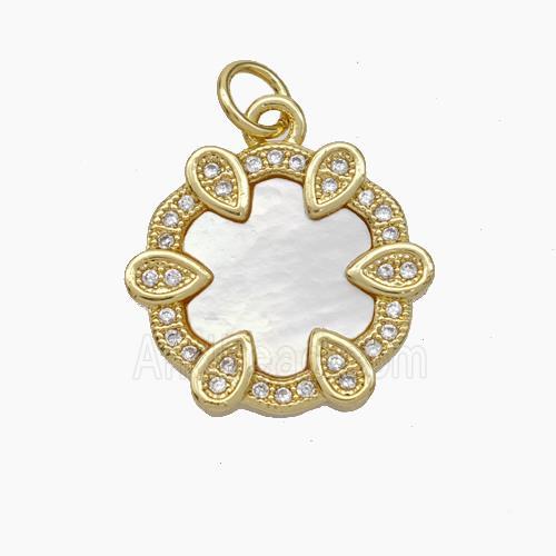 Copper Flower Pendant Micropave Zirconia Shell 18K Gold Plated